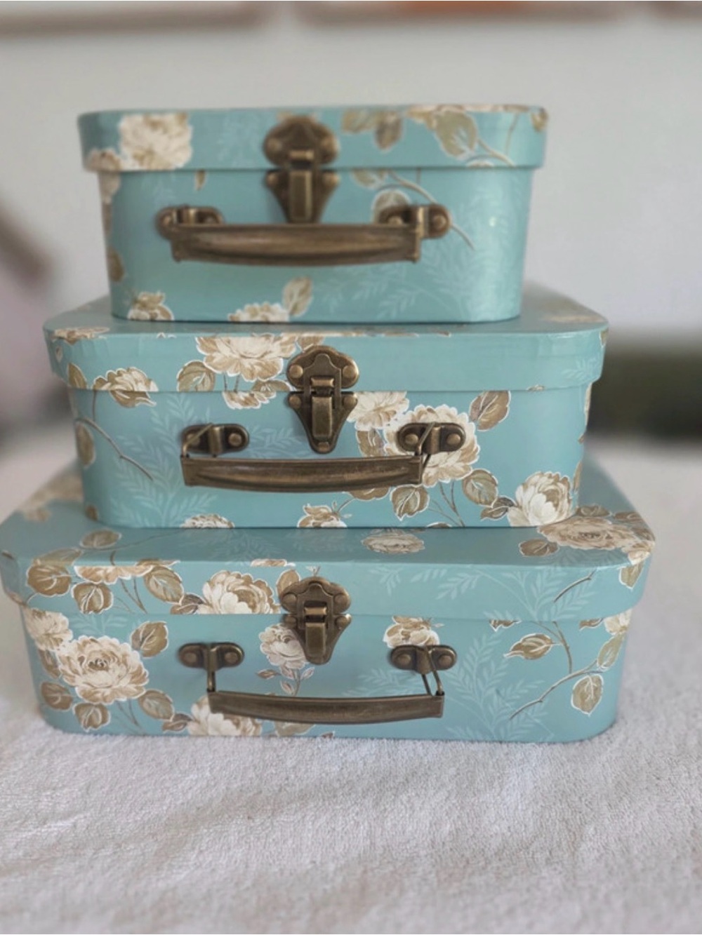 Vintage Floral Blue Decorative Storage Suitcase Set